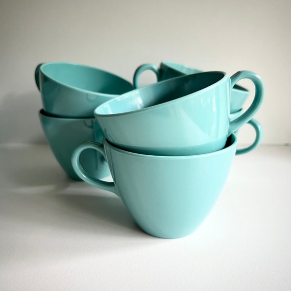 Turquoise Melmac Dishes, Cups, Cream & Sugar, Divided Serving Bowl