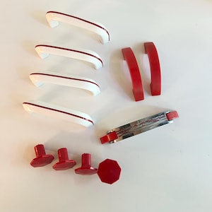 Art Deco Red & White Vintage Drawer Pull, Furniture Hardware Handle, 4 Options, Bakelite, Porcelain, Furniture Restoration Upcycle