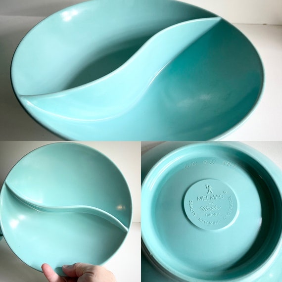 Turquoise Melmac Dishes, Cups, Cream & Sugar, Divided Serving Bowl