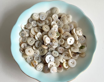 50 Vintage Mother of Pearl Buttons, Shell, MOP, 2 Hole, Under 1/2", Sewing, Knitting, Vintage Wedding Craft, Fabric Art, Slow Stitch