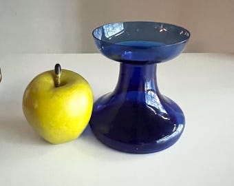Jarrón de cristal vintage para forzar bulbos, color jacinto o narciso, azul cobalto, diseño minimalista de mediados de siglo.
