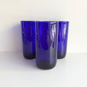 Cobalt Blue Glass Tumblers, Metropolitan Drinking Glasses, Made by Libbey, Set of 3, Tall