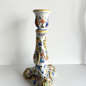 Antique French Faience Candle Stick, Made in Rouen, Hand Painted Candle Holder image 4