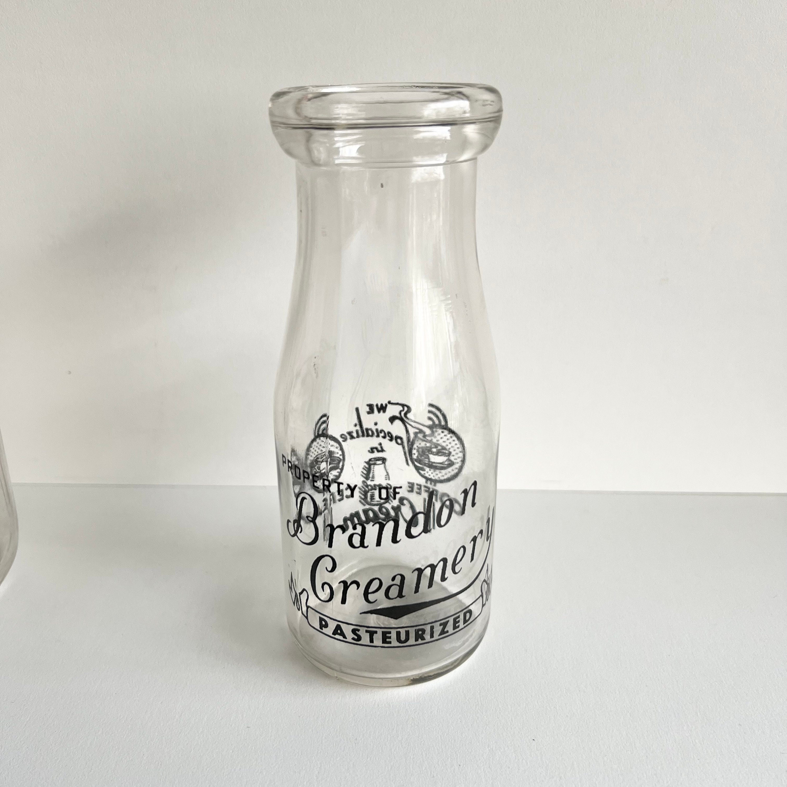 Vintage Milk Bottle, Collectible Dairy, Small Cream, Red and Black