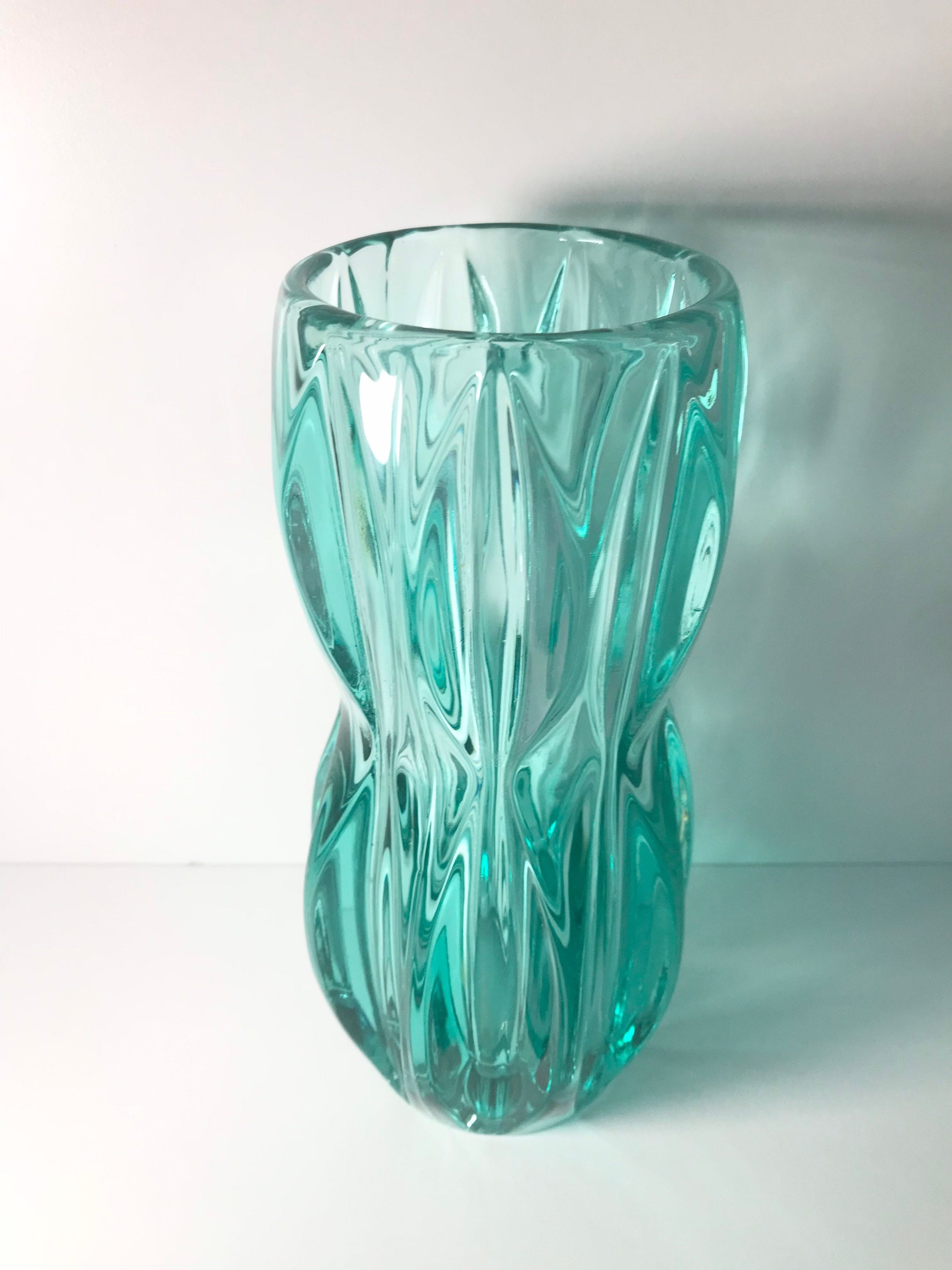 Czech Glass Vase, Rosice Sklo Union, Turquoise 1032 Vase by Jan