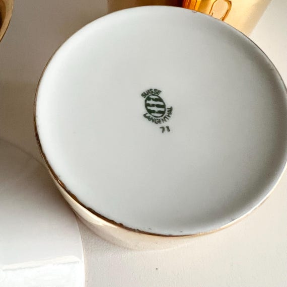 Suisse Langenthal Gold Porcelain Cup & Saucer, Set of 2, Swiss