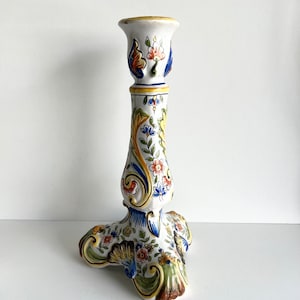 Antique French Faience Candle Stick, Made in Rouen, Hand Painted Candle Holder image 1