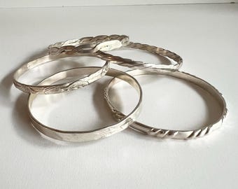 Taxco Sterling Silver Bangle, Aztec Symbols, Mexican Bracelet