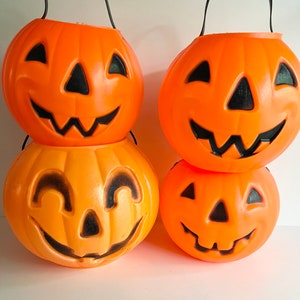 80s Halloween Jack-o-lantern Bucket, Pumpkin Blow Mold, Trick or