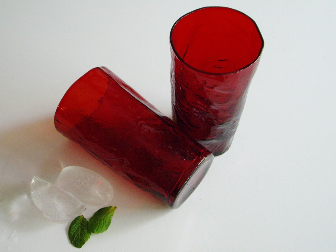 Red Cocktail Glasses Crinkle Flat Tumbler Etsy