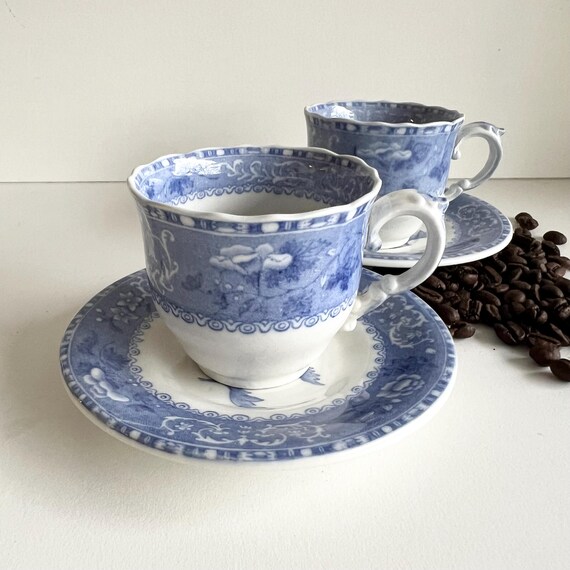 Vintage Spode Espresso Cups and Saucers, Camilla Blue Copeland