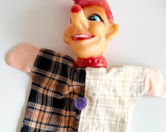 Rubber Faced Puppet, Jester or Clown with Long Nose and Cloth Body