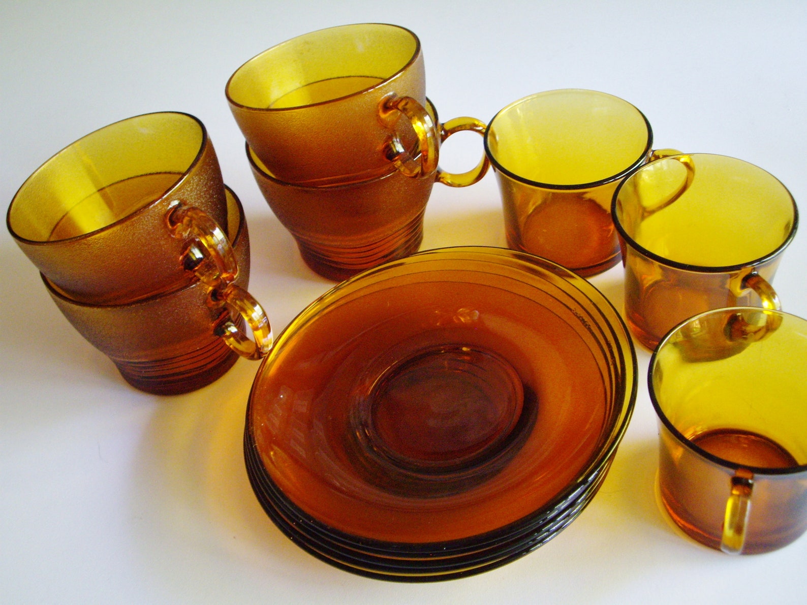 Glass Cups and Saucers Vintage Duralex Amber Yellow Large Etsy