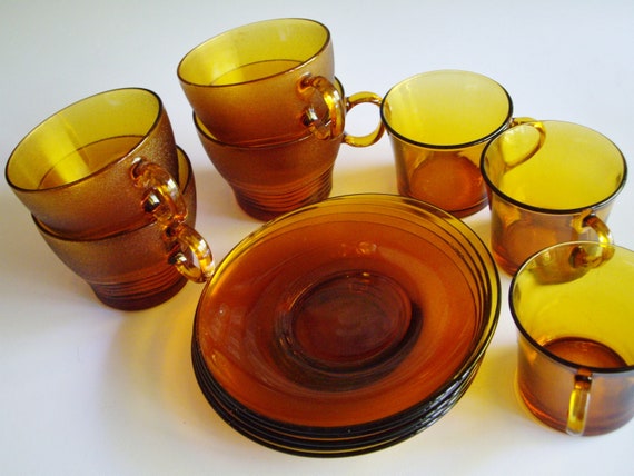 Tasses et soucoupes en verre Duralex vintage jaune ambre - Etsy France