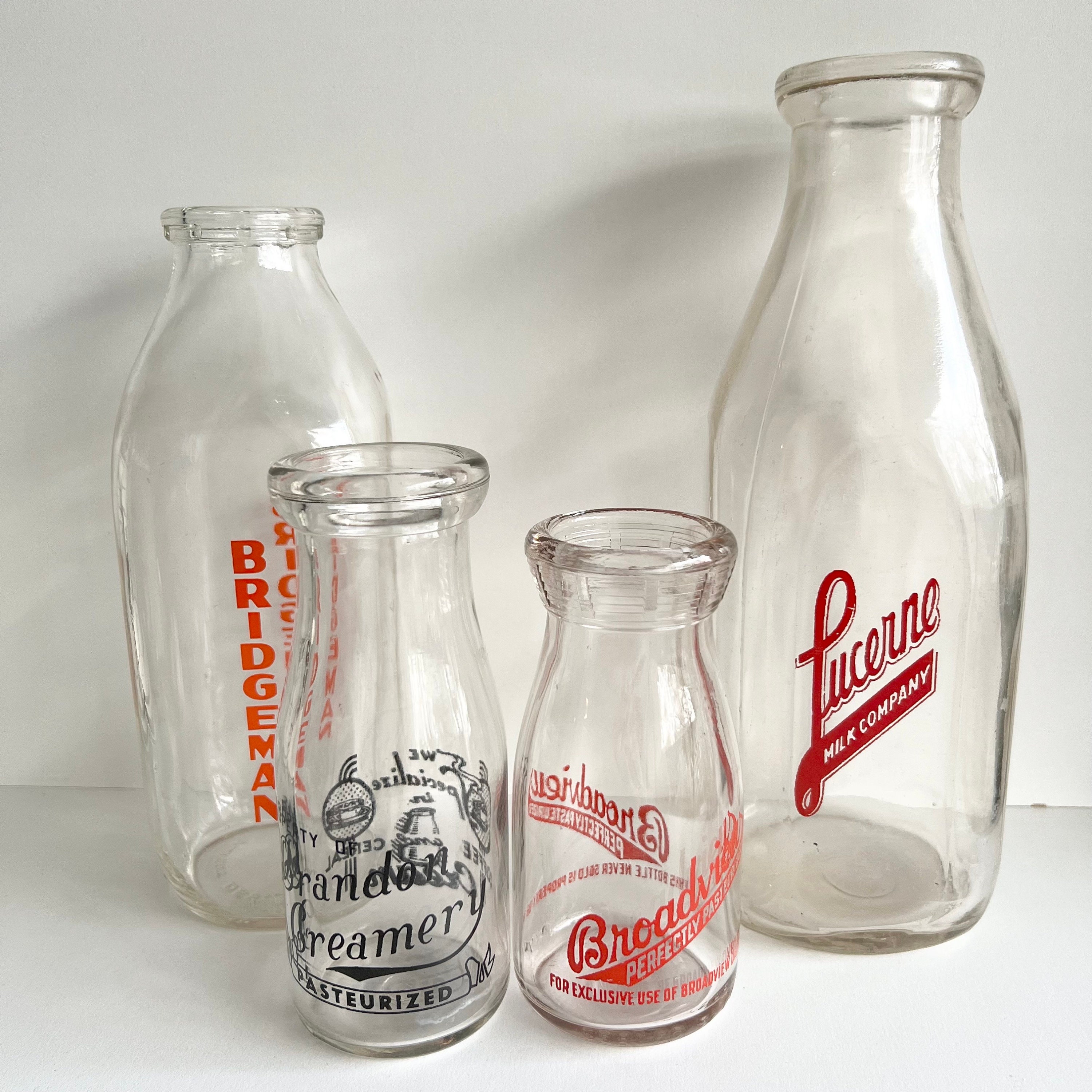 Vintage Milk Bottle, Collectible Dairy, Small Cream, Red and Black