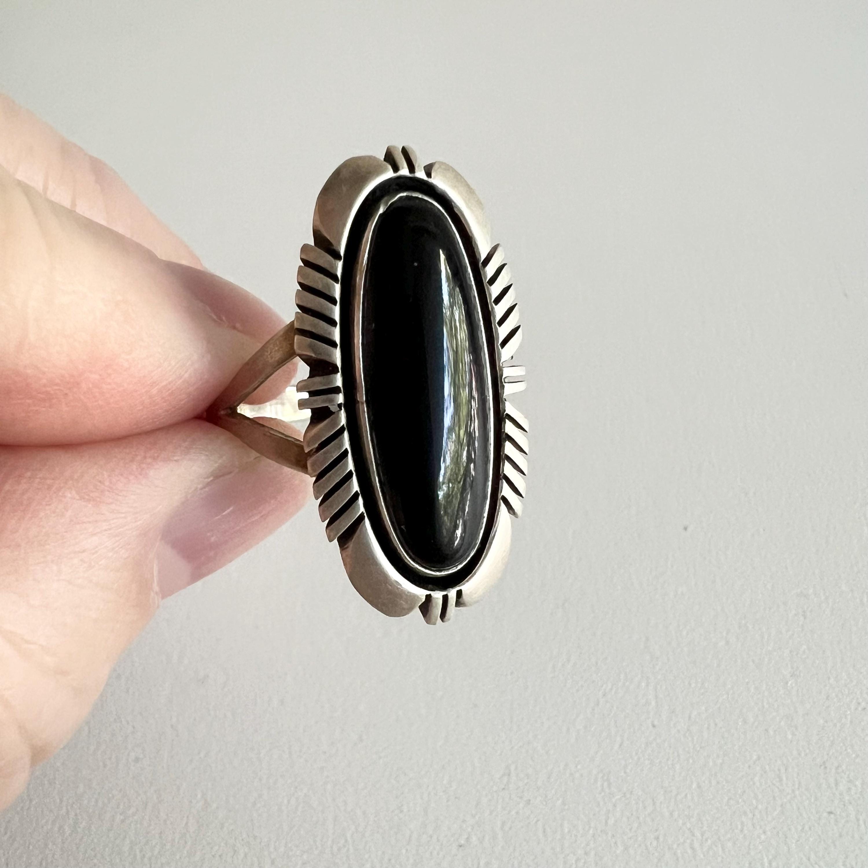 Vintage Austin Garcia Ring, Black Onyx, Sterling Silver, Signed