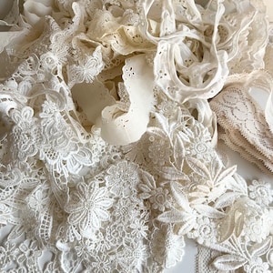 Off White & Cream Lace Lot, Crafting, Sewing, Haberdashery Embellishments, over 15 yards plus 12 lace appliques, destash collection, bulk