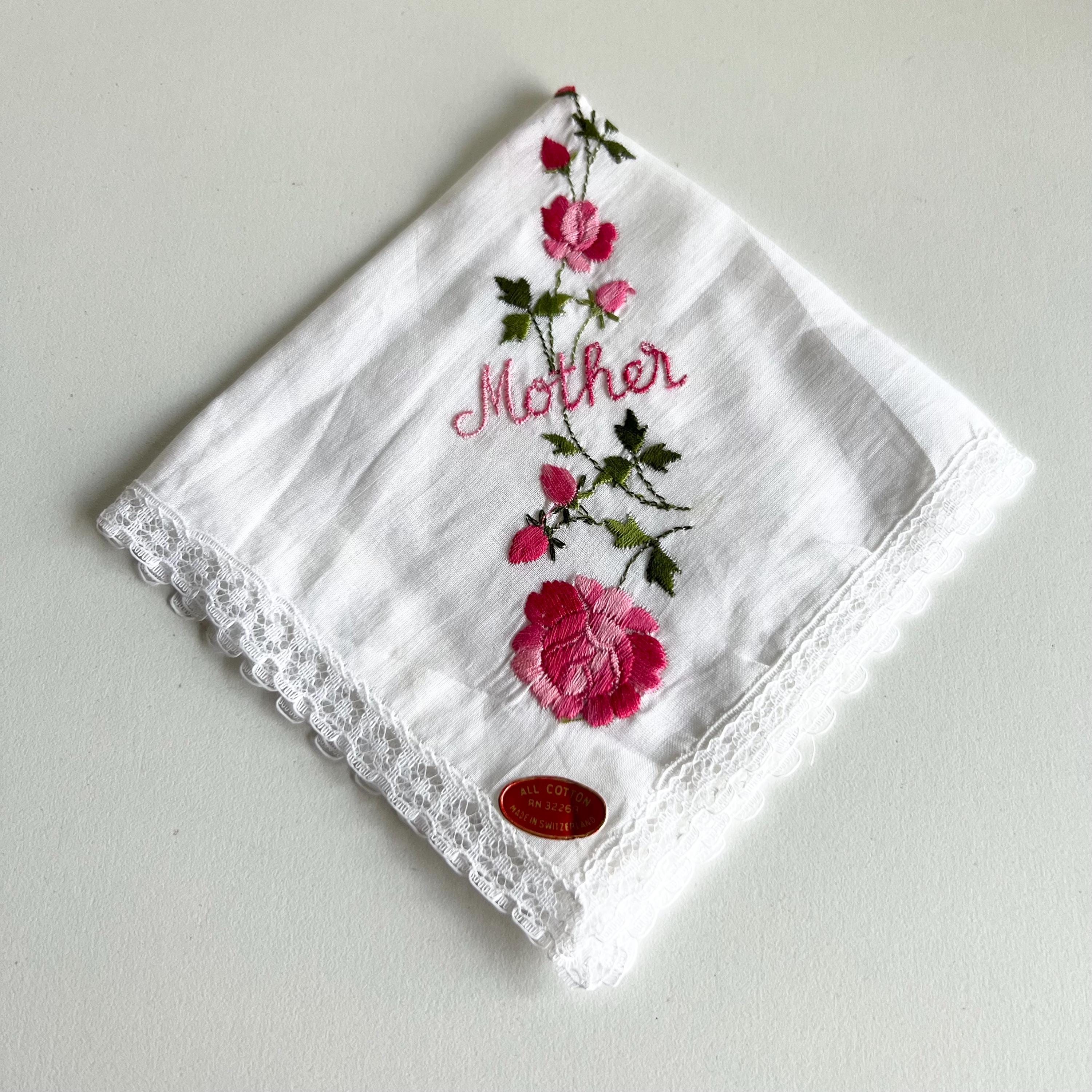 ヴィンテージ マザーズ ハンカチとドイリー（別売り）、バラの刺繍 