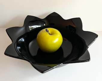 Fenton Black Glass Lotus Bowl, 1930er Jahre, einfache, minimale Obstschale, große Servierschale oder dekorative Schale