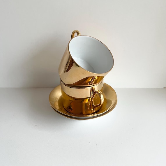 Suisse Langenthal Gold Porcelain Cup & Saucer, Set of 2, Swiss