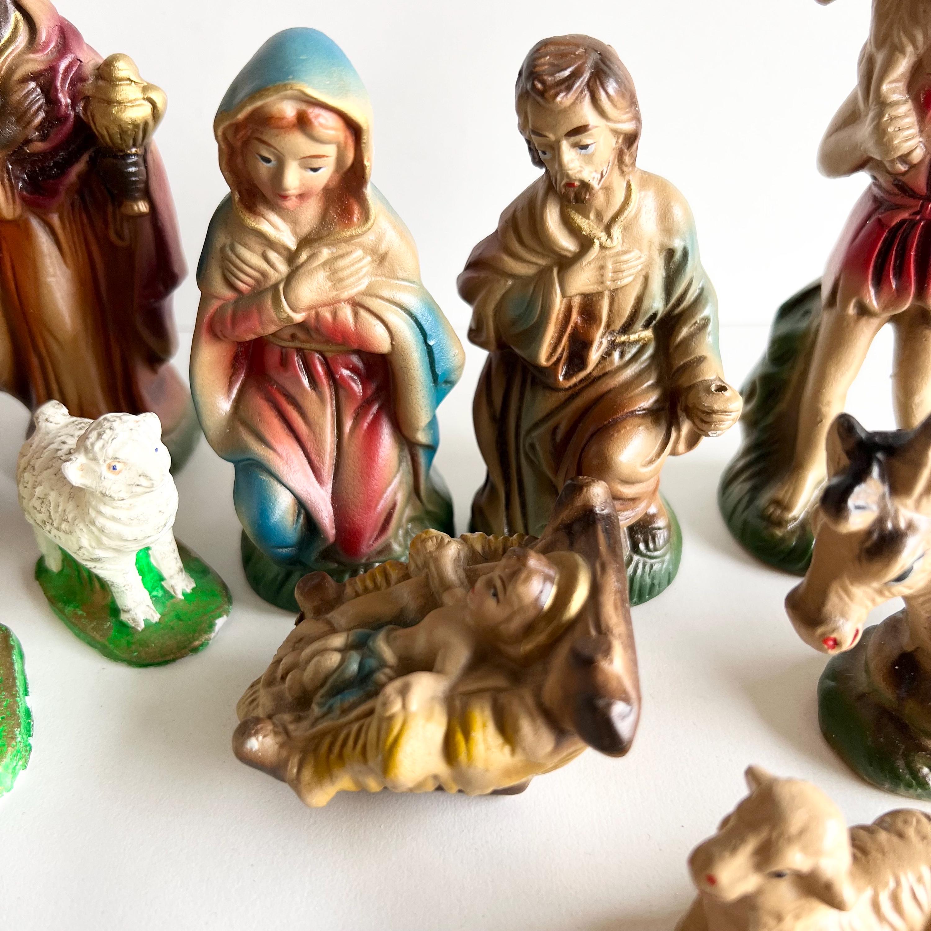 Plastic Nativity Set, Vintage 80s Christmas, Made in Japan, 14