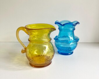 ビンテージ  イッタラ コイヴ koivu 花瓶 ベース 水差し カナワUSA製クラックルガラス製水差しと花瓶、アンバーイエロー