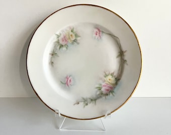 Antique Limoges Hand Painted Plate, French Porcelain, bread and butter, Tressemanes and Vogt, T&V, Floral Plate Wall