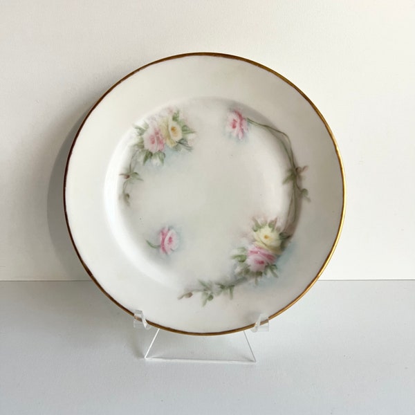 Antique Limoges Hand Painted Plate, French Porcelain, bread and butter, Tressemanes and Vogt, T&V, Floral Plate Wall