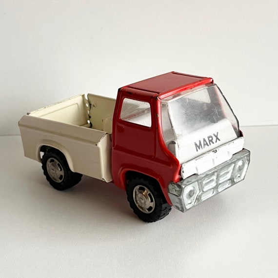 Marx Tin Pick-up Truck, Red and White, 1968, Back Gate Opens, 60s