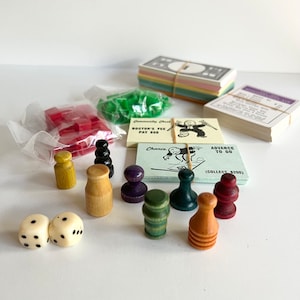Pièces de rechange Monopoly, années 60, marqueurs de jeu jamais utilisés, maisons, hôtels, cartes de propriété, coffre communautaire et pièces de rechange Chance
