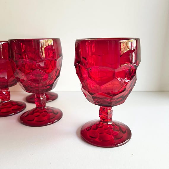 Viking Glass Red Georgian Goblets, Wine Glasses, Thick Heavy Goblets, Set  of 4, Vintage Barware, Gift for Mid Century Lover, Holds 10 ounces
