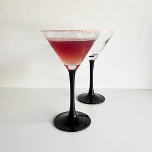 Vintage Black Stemmed Martini or Cocktail Glasses, Pair, Set of 2