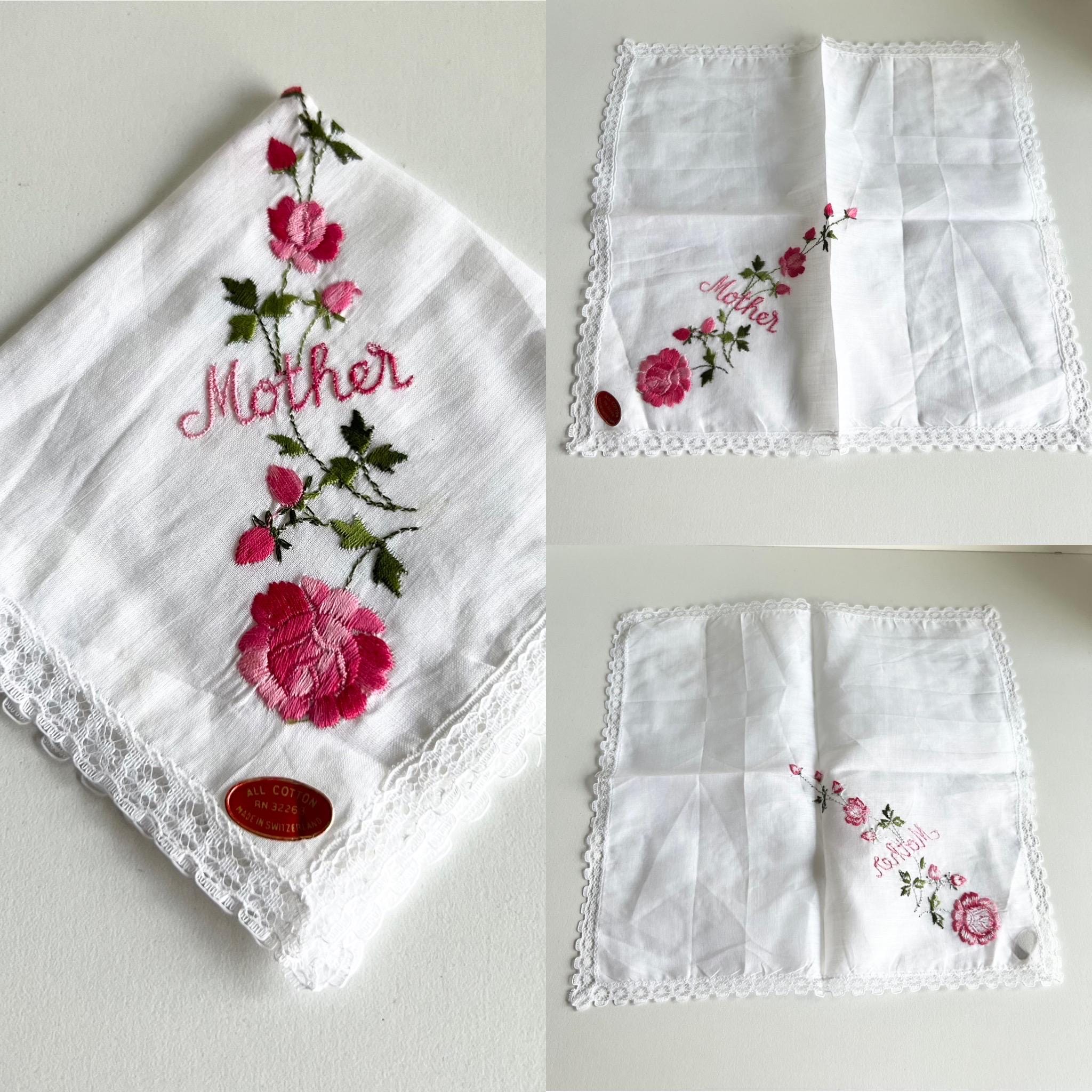 ヴィンテージ マザーズ ハンカチとドイリー（別売り）、バラの刺繍 