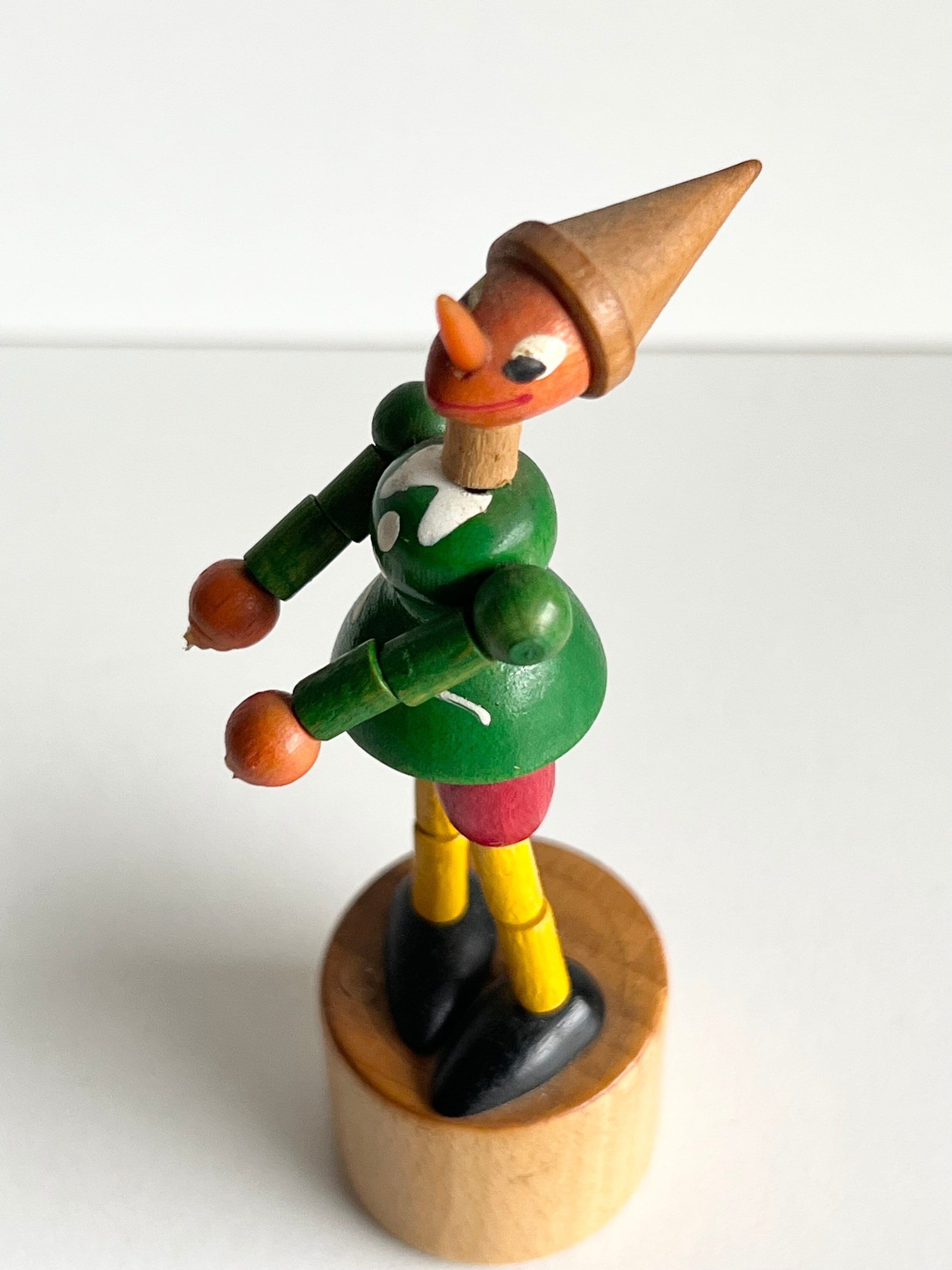 Pinocchio Push Puppet Wooden Collapsible Dancing Toy Vintage Siltoys Made in Italy Etsy UK
