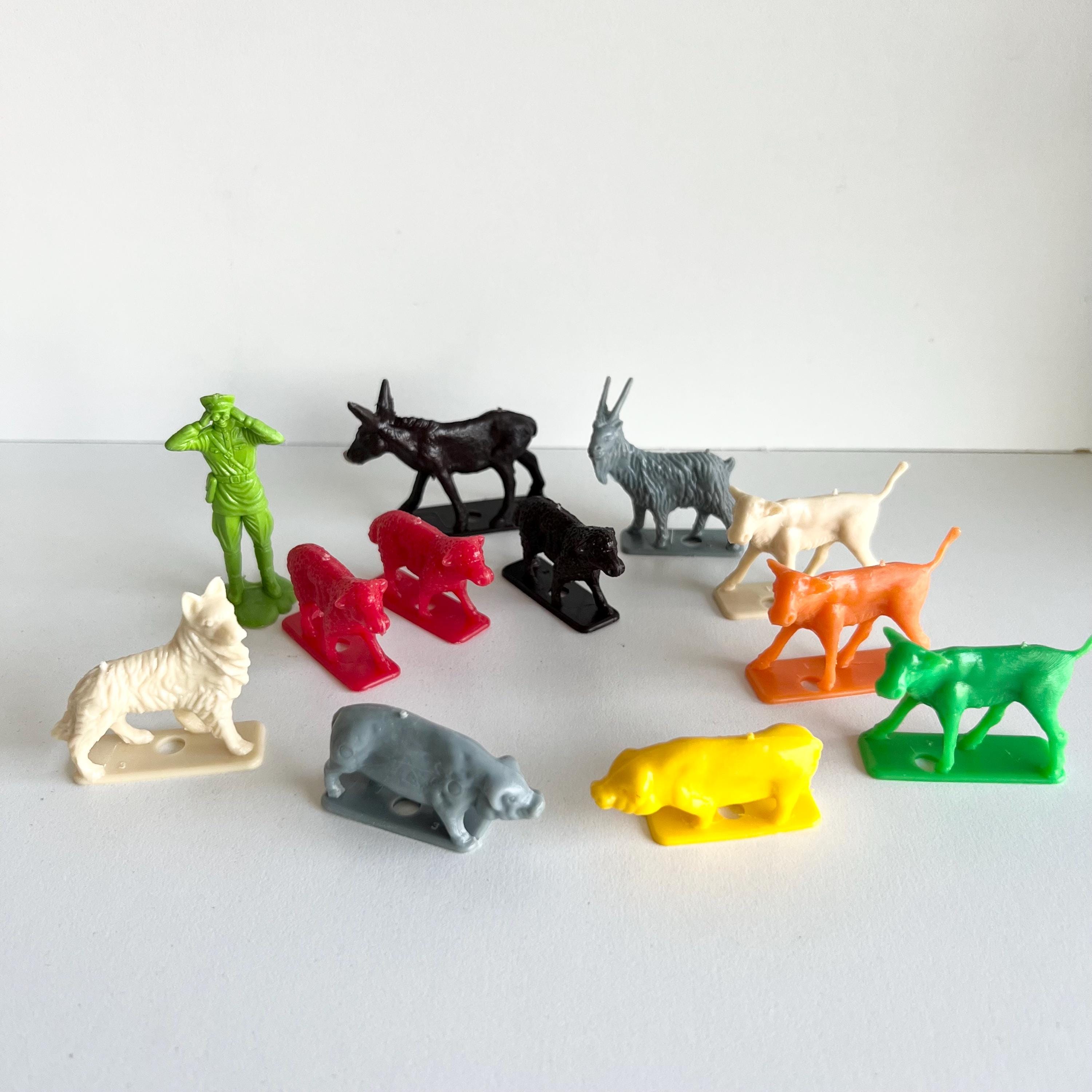 Vintage Farm Animals, Mid Century Plastic Toy, Assorted Colours