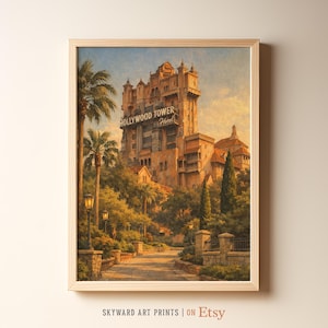 Tower of Terror Retro Travel Poster, Vintage Orlando Florida Wall Art, Mid Century Illustration, Disney World Inspired, Digital Download