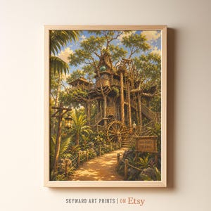 Swiss Family Treehouse Retro Travel Poster, Adventureland, Mid Century Wall Art, Disney Inspired, Digital Download