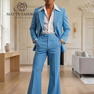 70'sヴィンテージ 英国製 ブルー系セットアップ スーツ イギリス 70s Mens Blue Suit - Etsy
