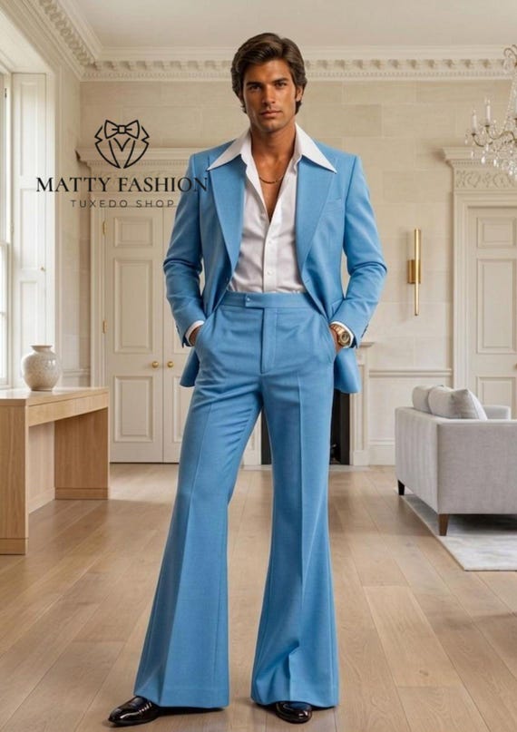 Men's Sky Blue 70s Style Suit