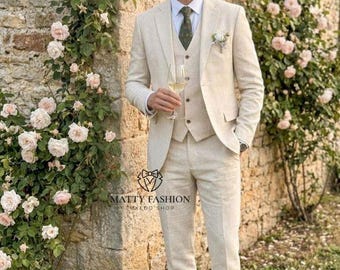Costume homme en lin pour mariage d'été, coupe étroite, 3 pièces, tenue de garçon d'honneur