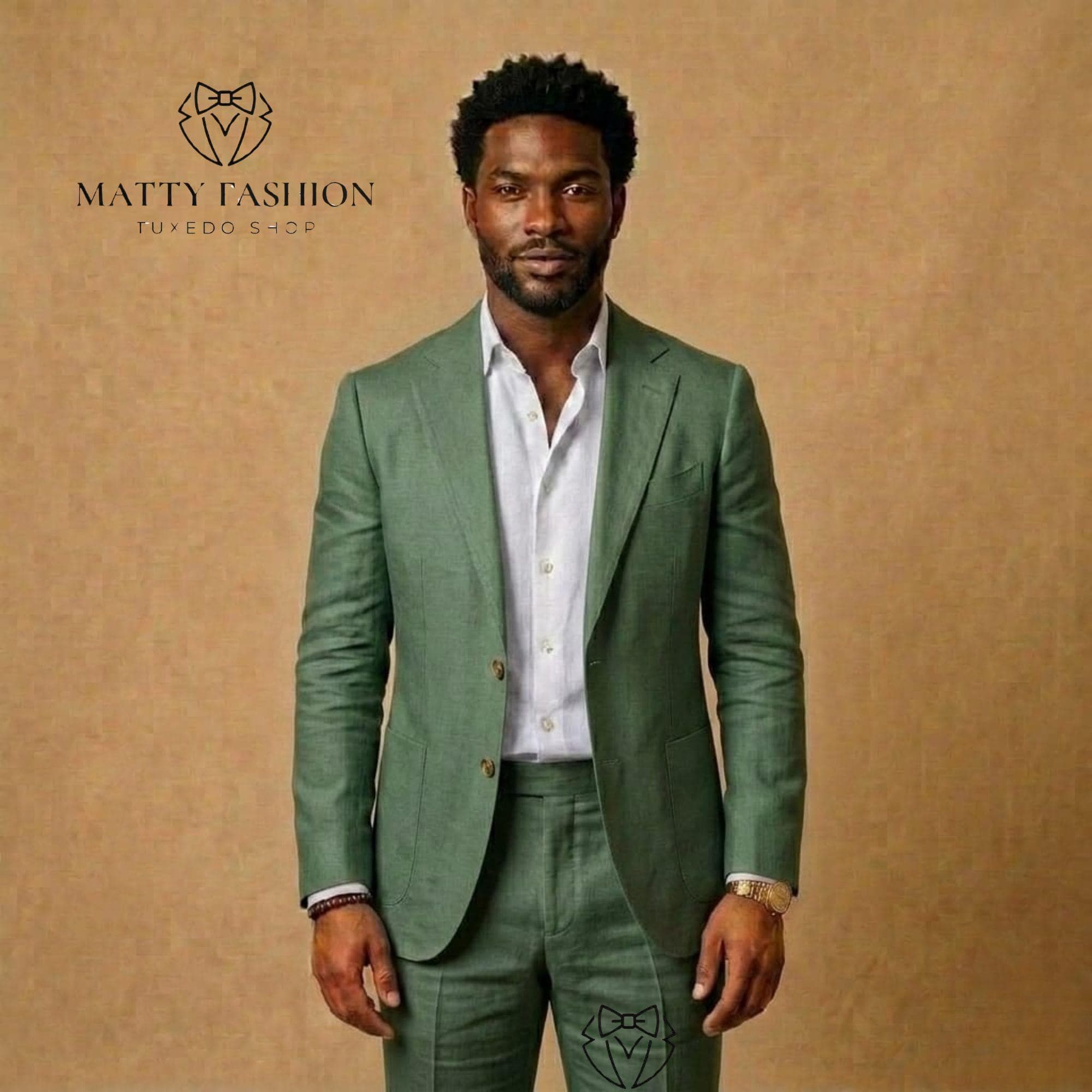 Men's Sage Green Linen Suit 2 Piece Beach Wedding Groom Tuxedo Custom Tailored Slim Fit Suit Boho Groomsmen Outfit