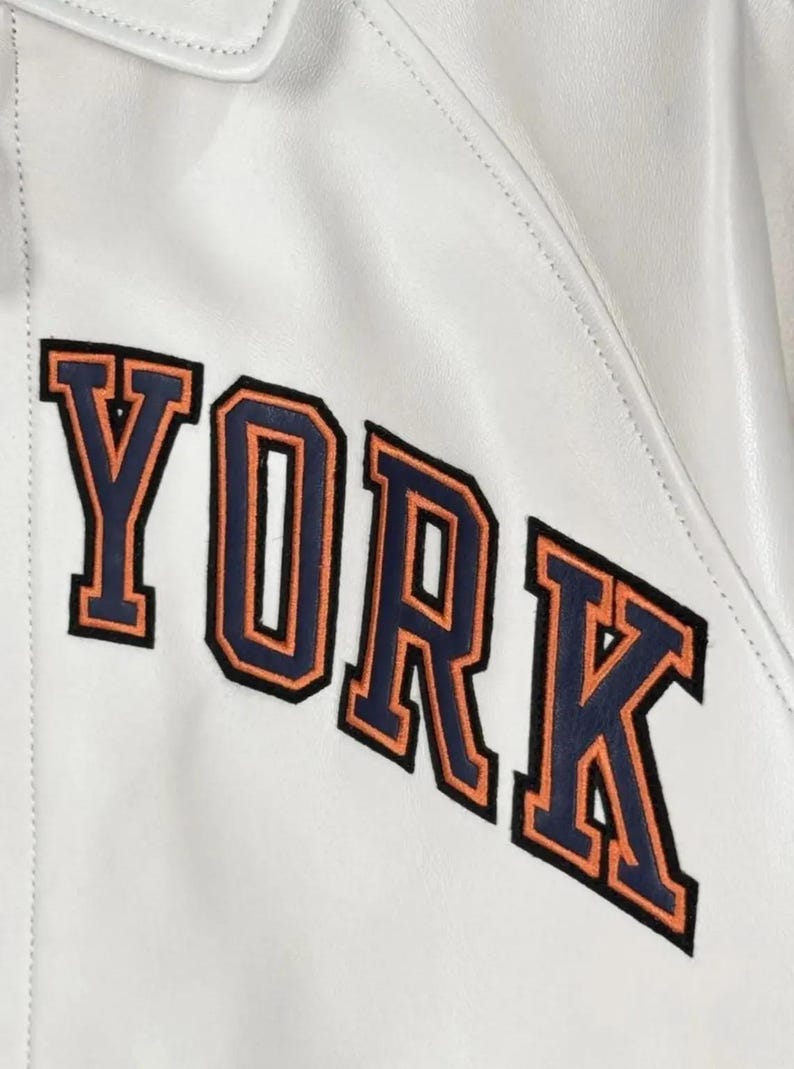 Chaqueta bomber de cuero Knicks Kith x Avirex, chaqueta de motociclista de cuero genuino de vaca, estilo universitario premium, chaqueta de cuero hecha a mano personalizada para él imagen 4