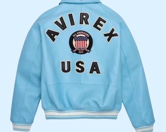 Chaqueta de cuero Avirex American Flight / Chaqueta de cuero genuino de vaca / Chaqueta de motociclista de turismo / Chaqueta bomber para hombre: el mejor regalo para él