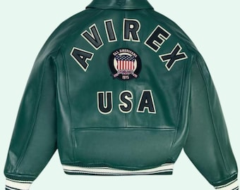 Avirex USA Icon Leather Jacket | Original Cowhide Leather Jacket | Men's American Flight Jacket | Avirex Vintage Style Leather Biker Jacket