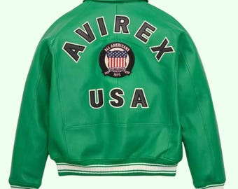Avirex Real Leather Bomber Jacket Original Cowhide Leather Biker Jacket Men's Streetwear Fashion Jacket Women Luxury Jacket Gift for Him