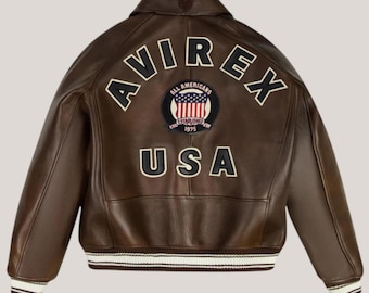 Avirex Bomber Leather Jacket Men's Real Leather Jacket Handmade Cowhide Leather Jacket Streetwear Luxury Fashion Jacket Best Gift for Him