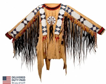 Men's Buckskin Finish Leather War Shirt – Beaded Fringes