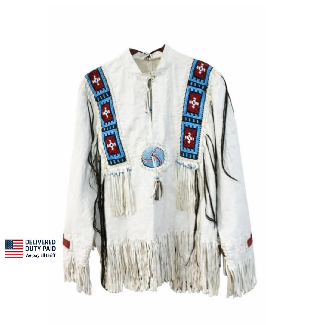 Native American War Shirt – White Leather Fringe Beaded Shirt Handmade ...