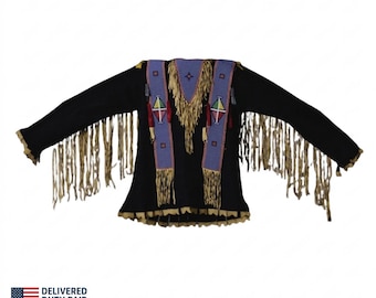 Old Style Buckskin Finish Leather Beaded Fringe Powwow War Shirt