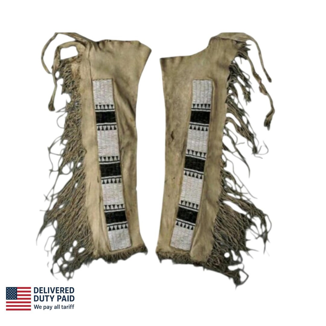 Native Chaps Handmade Native American Leather Chaps With Fringe & Beaded Panels ...